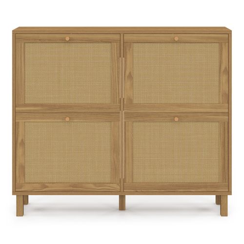 Meuble à Chaussures 20 Paires Hanae 4 Portes Effet Naturel Cannage