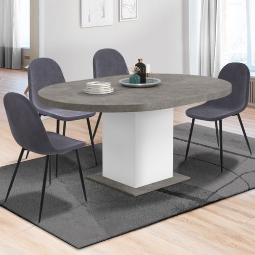 Table à Manger Extensible Ronde Eden 4-8 Personnes Béton Et Blanc 120-160 Cm