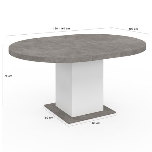 Table à Manger Extensible Ronde Eden 4-8 Personnes Béton Et Blanc 120-160 Cm