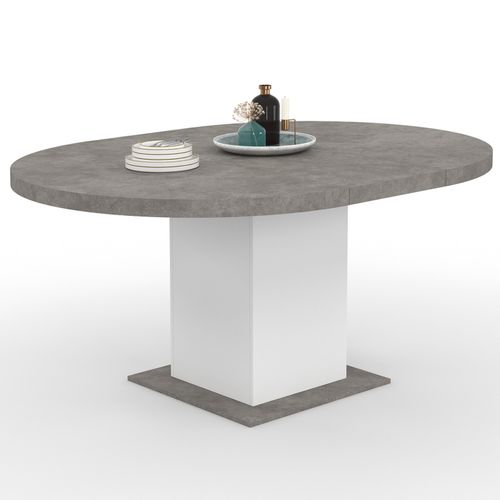 Table à Manger Extensible Ronde Eden 4-8 Personnes Béton Et Blanc 120-160 Cm