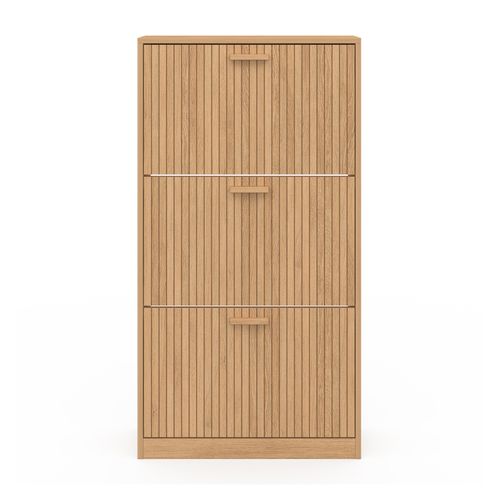 Meuble à Chaussures 18 Paires Juliette 3 Portes Lattes Tasseau Bois Coloris Chêne