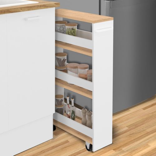 Desserte De Cuisine Gain De Place Haga Chariot De Rangement à Étages Blanc Et Façon Hêtre