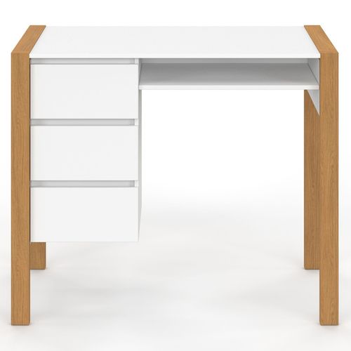 Bureau Scandinave Hugo Avec 3 Tiroirs Et Niche - Blanc Et Bois