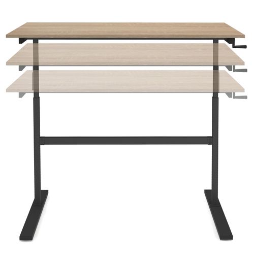 Bureau Droit Jeanne Assis Debout à Manivelle Hauteur Réglable 70 - 120 Cm Bois Façon Hêtre Et Noir