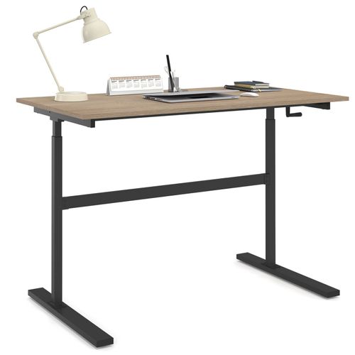 Bureau Droit Jeanne Assis Debout à Manivelle Hauteur Réglable 70 - 120 Cm Bois Façon Hêtre Et Noir