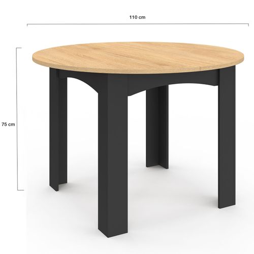 Table à Manger Fixe Ronde Dona 4-6 Personnes Noire Plateau Façon Hêtre 110 Cm