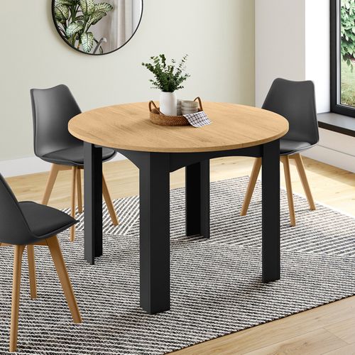Table à Manger Fixe Ronde Dona 4-6 Personnes Noire Plateau Façon Hêtre 110 Cm