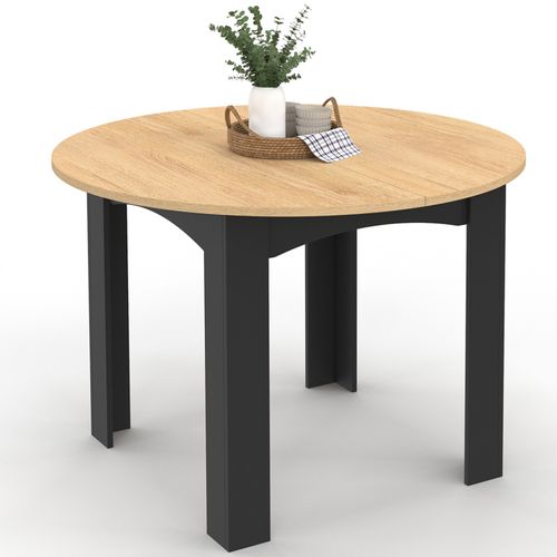 Table à Manger Fixe Ronde Dona 4-6 Personnes Noire Plateau Façon Hêtre 110 Cm
