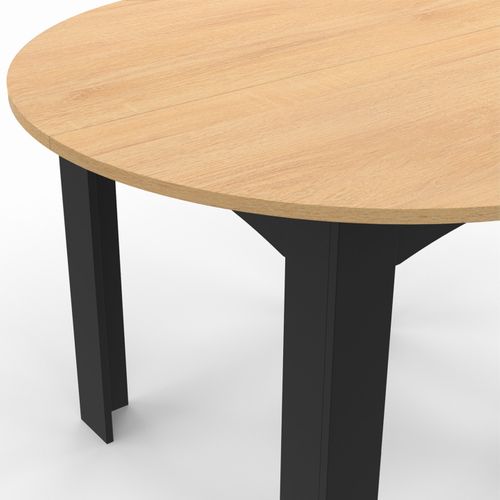 Table à Manger Fixe Ronde Dona 4-6 Personnes Noire Plateau Façon Hêtre 110 Cm
