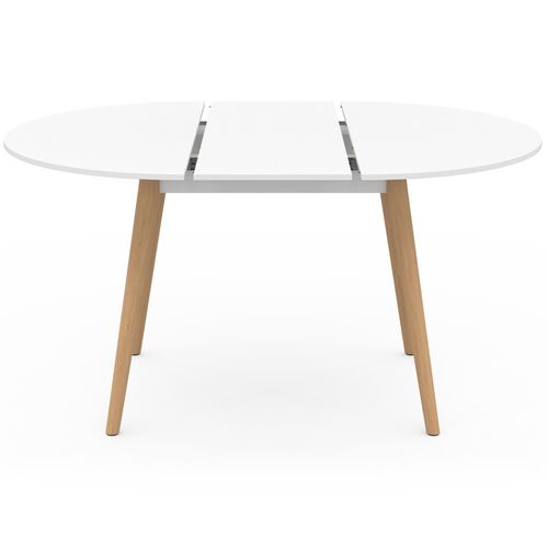 Table à Manger Extensible Ronde Angela 4-8 Personnes Blanc Pied Bois 110 - 150 Cm