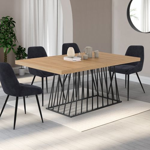 Table à Manger Extensible Rectangle Yuna 6-10 Personnes Plateau Bois Et Pied Filaire En Métal Noir 1