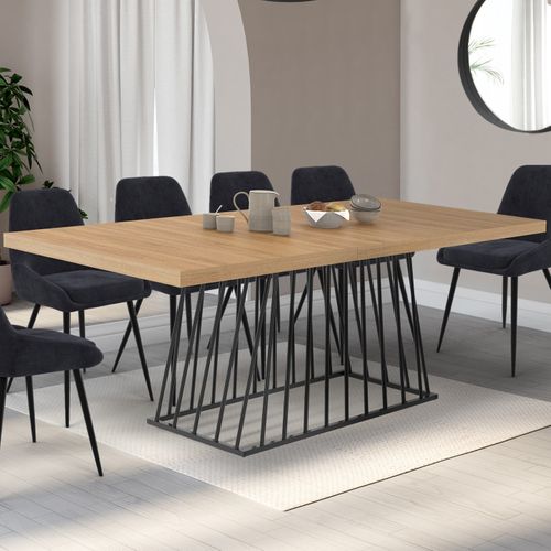 Table à Manger Extensible Rectangle Yuna 6-10 Personnes Plateau Bois Et Pied Filaire En Métal Noir 1