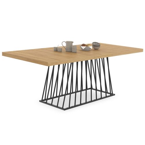 Table à Manger Extensible Rectangle Yuna 6-10 Personnes Plateau Bois Et Pied Filaire En Métal Noir 1