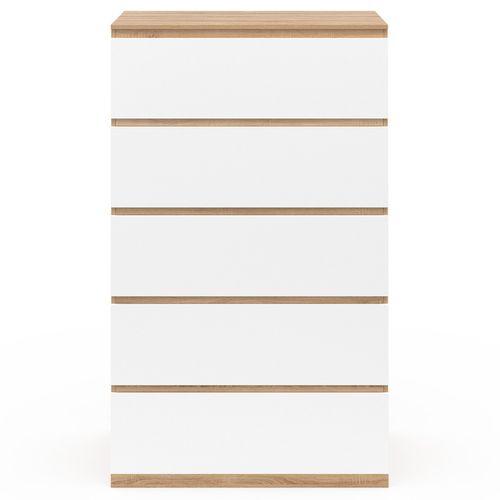 Chiffonnier 5 Tiroirs Tomi 60 Cm Commode Semainier Bois Façon Hêtre Et Blanc