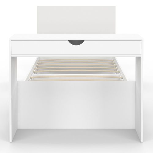 Lit Simple Omaha 90 X 190 Cm Avec Sommier, Tête De Lit, Bureau Et Rangements Blanc