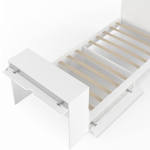 Lit Simple Omaha 90 X 190 Cm Avec Sommier, Tête De Lit, Bureau Et Rangements Blanc