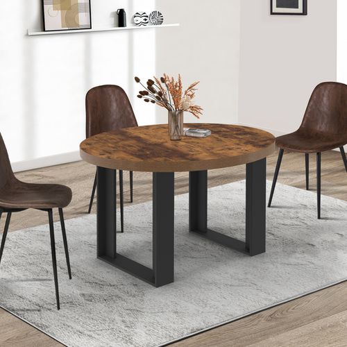 Table à Manger Extensible Ronde Phoenix 4-6 Personnes Bois Foncé Effet Vieilli Et Noir 110-150 Cm