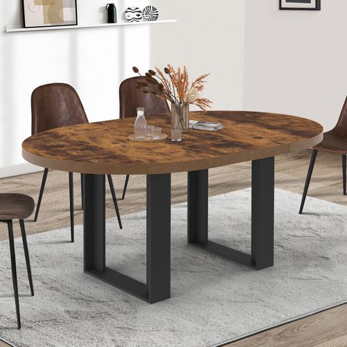 Table à Manger Extensible Ronde Phoenix 4-6 Personnes Bois Foncé Effet Vieilli Et Noir 110-150 Cm