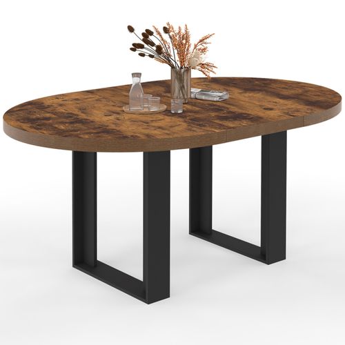 Table à Manger Extensible Ronde Phoenix 4-6 Personnes Bois Foncé Effet Vieilli Et Noir 110-150 Cm