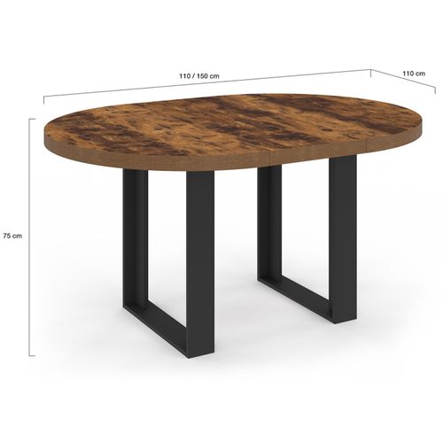 Table à Manger Extensible Ronde Phoenix 4-6 Personnes Bois Foncé Effet Vieilli Et Noir 110-150 Cm