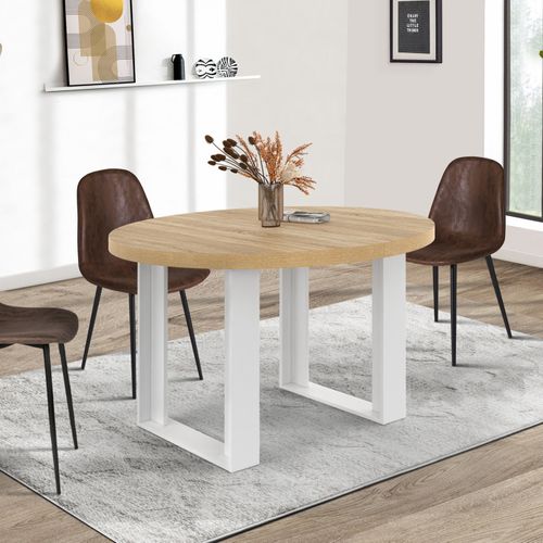 Table à Manger Extensible Ronde Phoenix 4-6 Personnes Bois Et Blanc 110-150 Cm