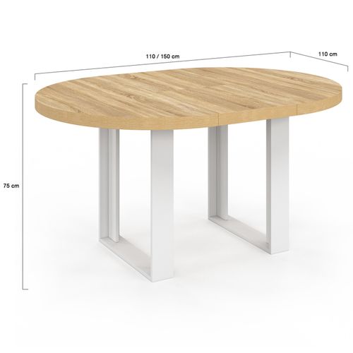 Table à Manger Extensible Ronde Phoenix 4-6 Personnes Bois Et Blanc 110-150 Cm