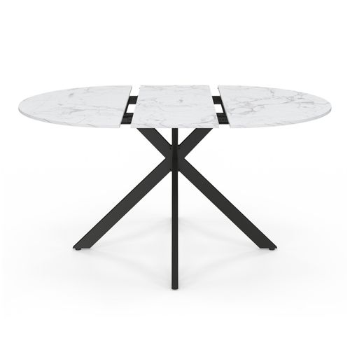 Table à Manger Extensible Ronde Alix 4-8 Personnes Pied Araignée Noir Plateau Effet Marbre Blanc Ala