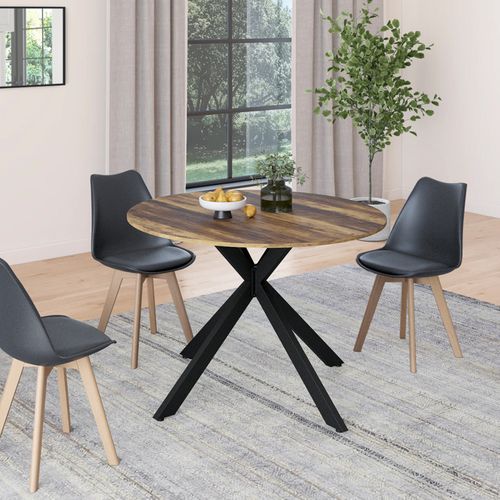 Table à Manger Extensible Ronde Alix 4-8 Personnes Pied Araignée Noir Et Plateau Bois Foncé Hawkins