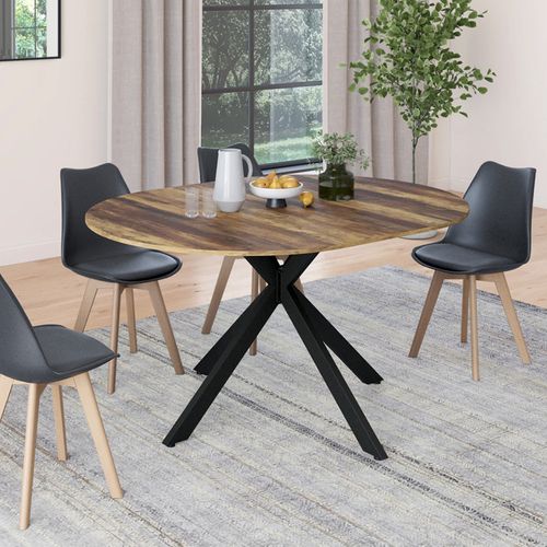 Table à Manger Extensible Ronde Alix 4-8 Personnes Pied Araignée Noir Et Plateau Bois Foncé Hawkins