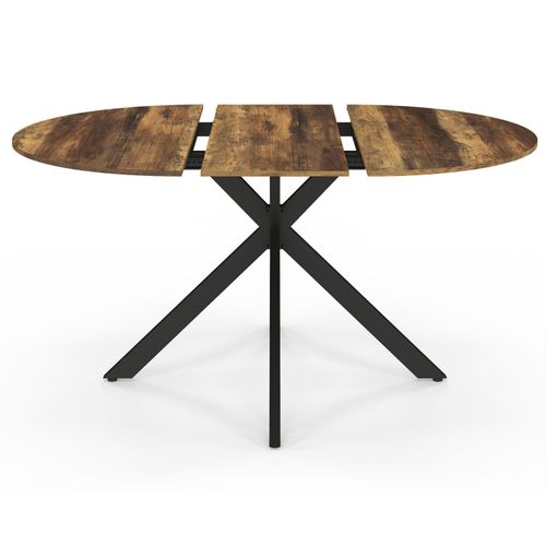 Table à Manger Extensible Ronde Alix 4-8 Personnes Pied Araignée Noir Et Plateau Bois Foncé Hawkins