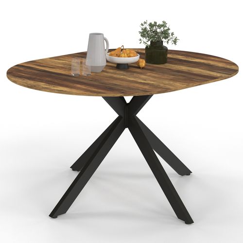 Table à Manger Extensible Ronde Alix 4-8 Personnes Pied Araignée Noir Et Plateau Bois Foncé Hawkins