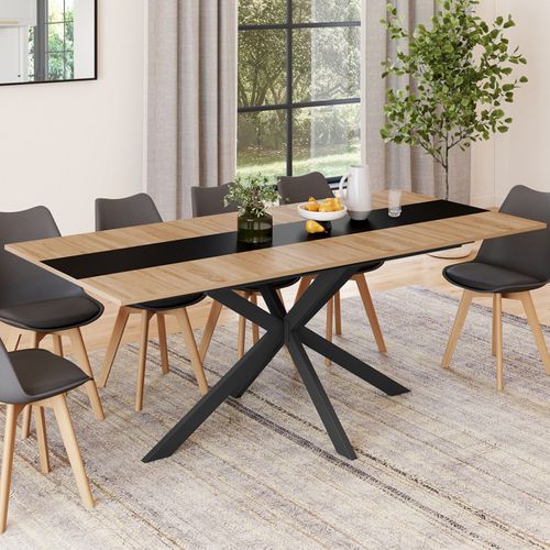 Table à Manger Extensible Rectangle Alix 6-10 Personnes Bois Et Et Bande Centrale Noire 160-200 Cm