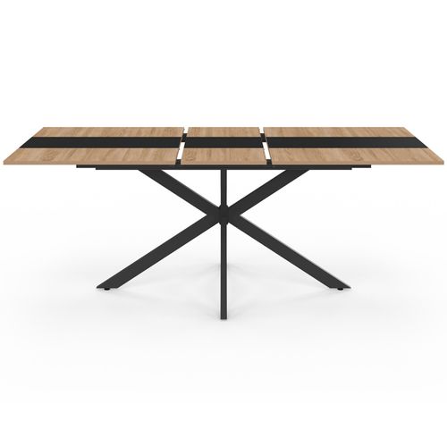 Table à Manger Extensible Rectangle Alix 6-10 Personnes Bois Et Et Bande Centrale Noire 160-200 Cm