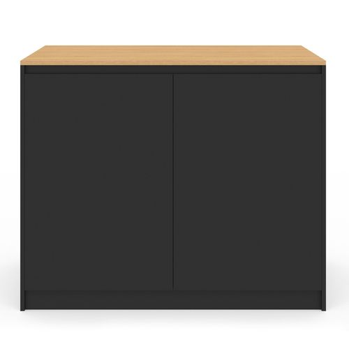 Ilot Central Cesar 110 Cm Avec Tablette Relevable Rectangulaire Bois Noir Et Façon Hêtre