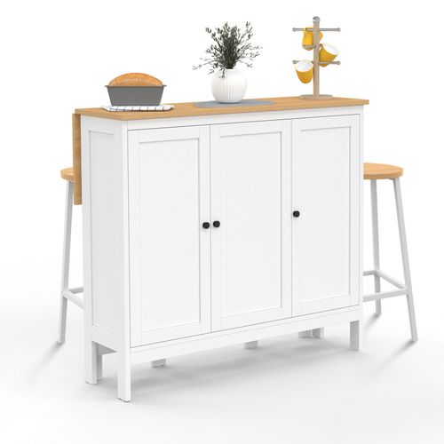 Ensemble Table De Bar Îlot Achille Et 2 Tabourets Bois Blanc Plateau Façon Hêtre