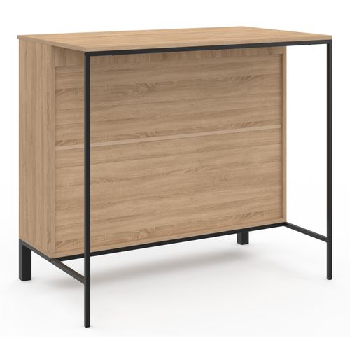 Table De Bar Îlot Cina 100 Cm Bois Noir Et Plateau Façon Hêtre