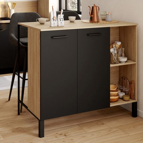 Table De Bar Îlot Cina 100 Cm Bois Noir Et Plateau Façon Hêtre