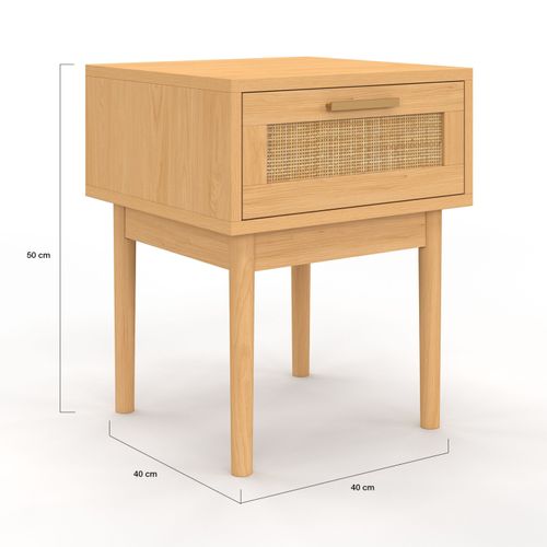 Lot De 2 Tables De Chevet Robert 1 Tiroir Effet Naturel Cannage Et Bois