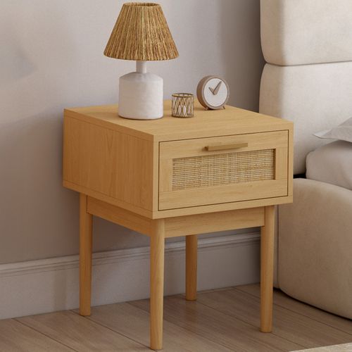 Lot De 2 Tables De Chevet Robert 1 Tiroir Effet Naturel Cannage Et Bois