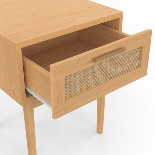 Lot De 2 Tables De Chevet Robert 1 Tiroir Effet Naturel Cannage Et Bois