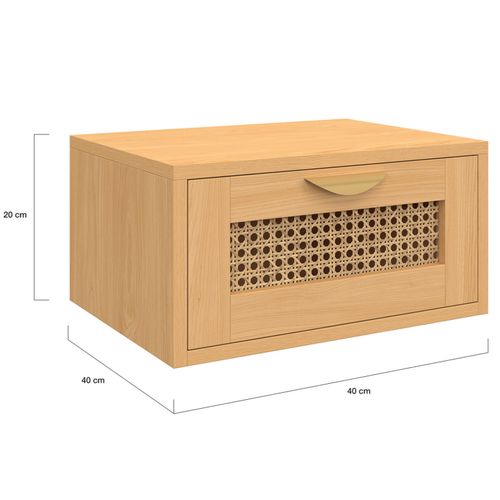 Lot De 2 Tables De Chevet Murales Edhen 1 Tiroir Étagère Suspendue Cannage Et Bois