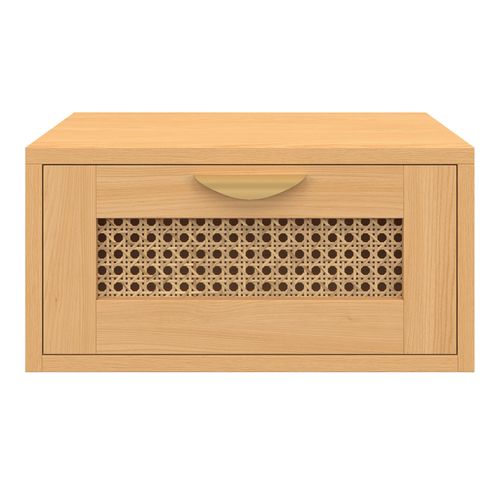 Lot De 2 Tables De Chevet Murales Edhen 1 Tiroir Étagère Suspendue Cannage Et Bois