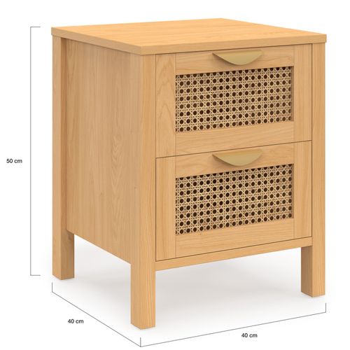 Lot De 2 Tables De Chevet Edhen 2 Tiroirs Cannage Et Bois