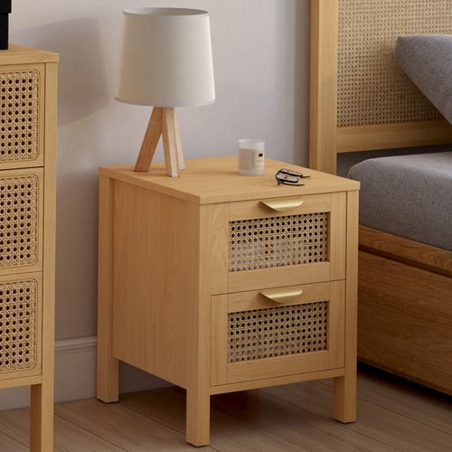 Lot De 2 Tables De Chevet Edhen 2 Tiroirs Cannage Et Bois