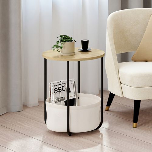 Lot De 2 Tables De Chevet, Tables D'appoint, Bout De Canapé Detroit Rondes Avec Panier En Tissu Desi