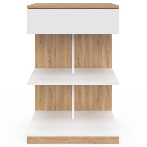 Lot De 2 Tables De Chevet Tomi 1 Tiroir Et 2 Étagères Façon Hêtre Et Blanc