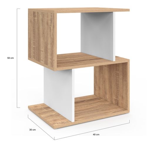 Lot De 2 Tables De Chevet Sofia Forme S Avec Rangements Ouverts Effet Hêtre Et Blanc