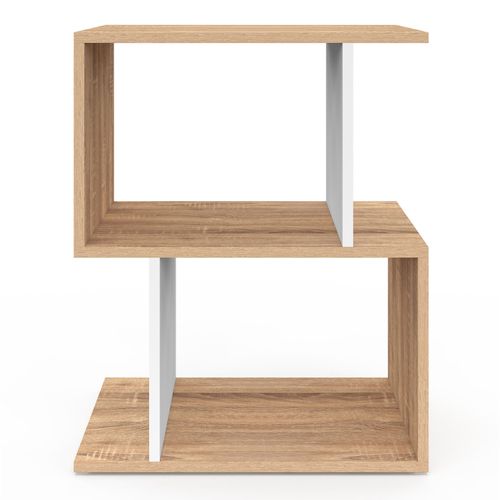 Lot De 2 Tables De Chevet Sofia Forme S Avec Rangements Ouverts Effet Hêtre Et Blanc