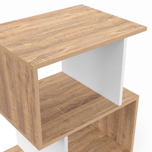 Lot De 2 Tables De Chevet Sofia Forme S Avec Rangements Ouverts Effet Hêtre Et Blanc