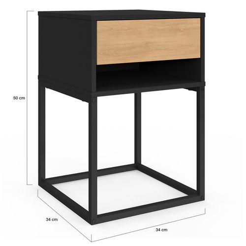 Lot De 2 Tables De Chevet Ernest 1 Tiroir Et 1 Niche Noir Et Façon Hêtre